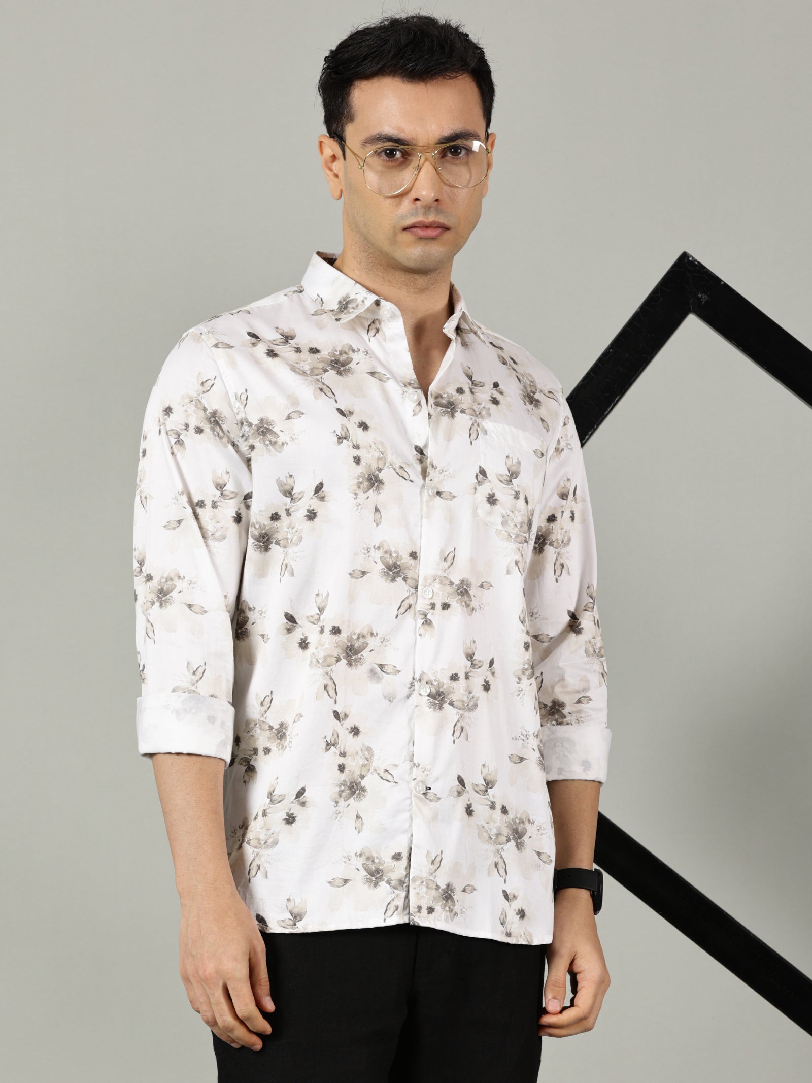 White Slim Fit Patterned Shirt for Men