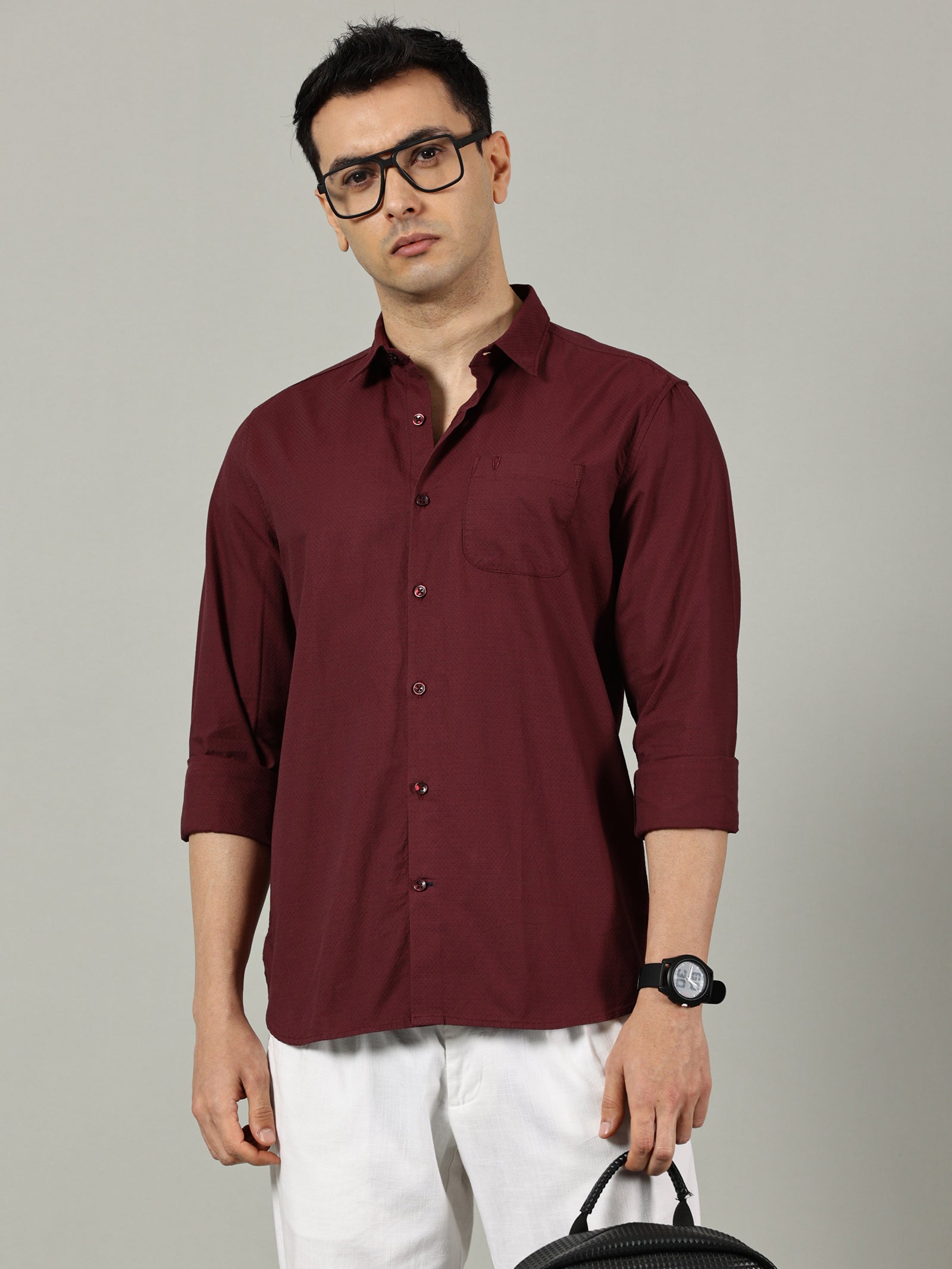 White Floral Printed Slim Fit Shirt for Men