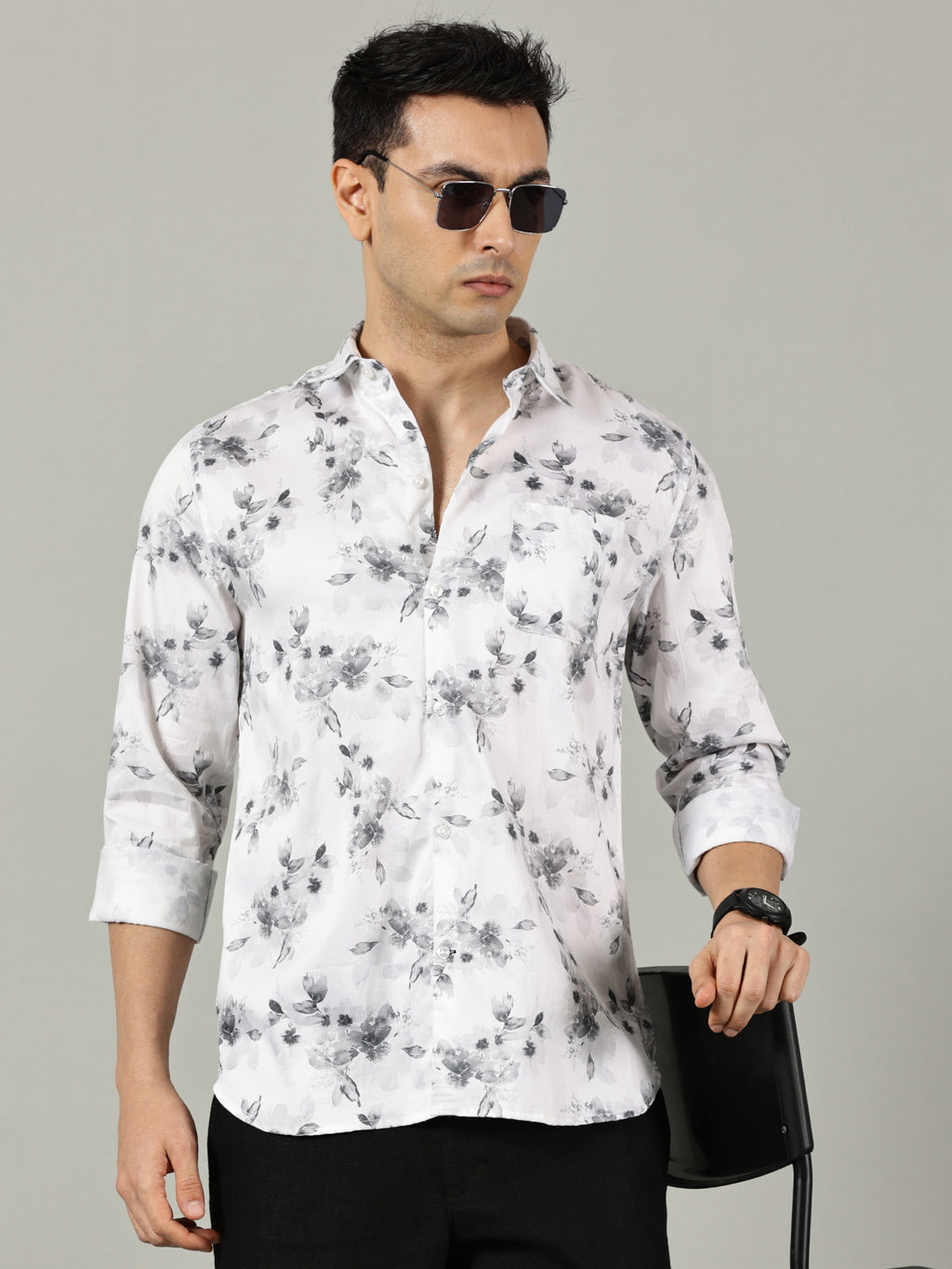 White & Beige Floral Casual Shirt for Men