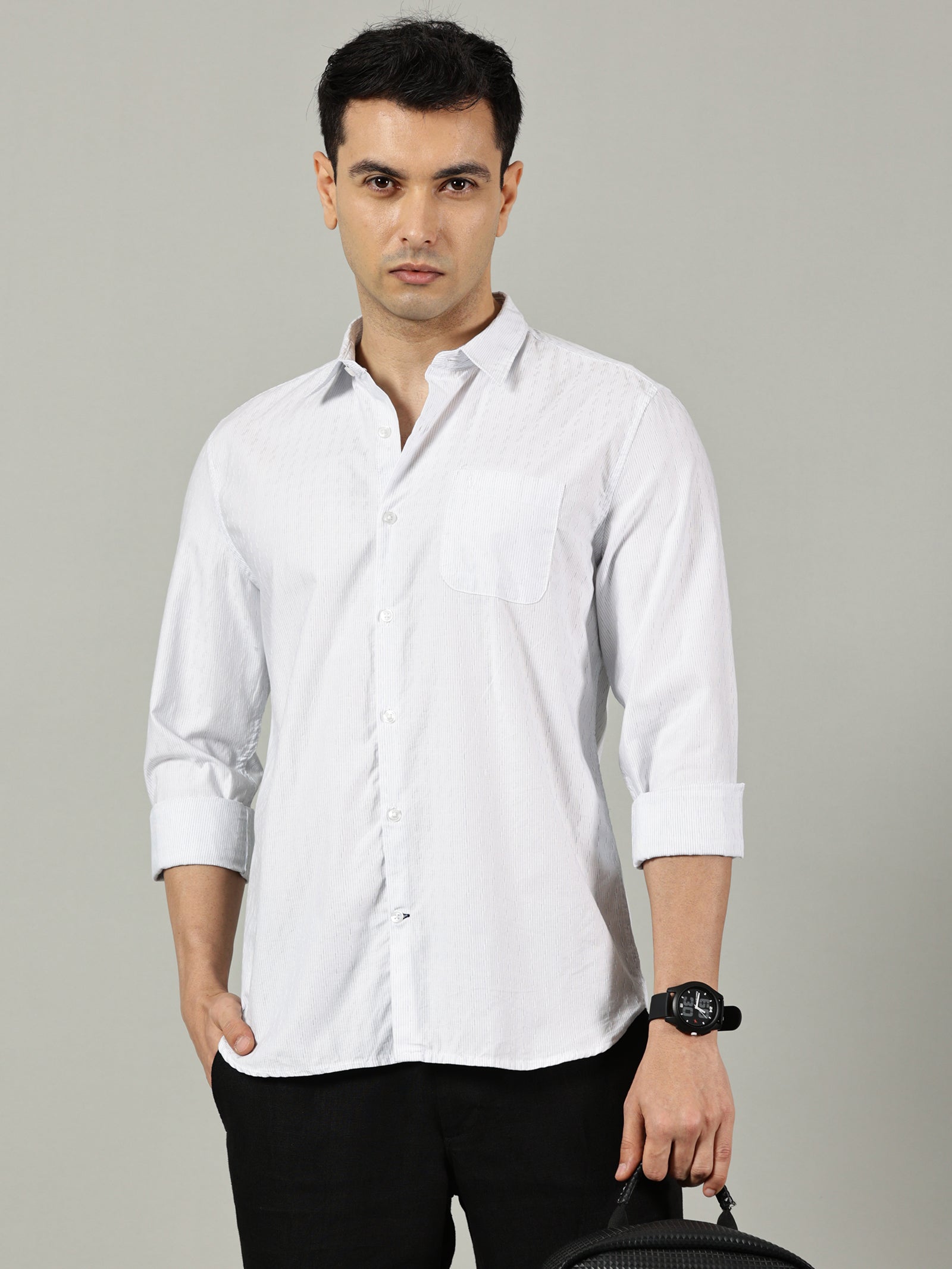 Beige Checked Slim Fit Casual Shirt for Men