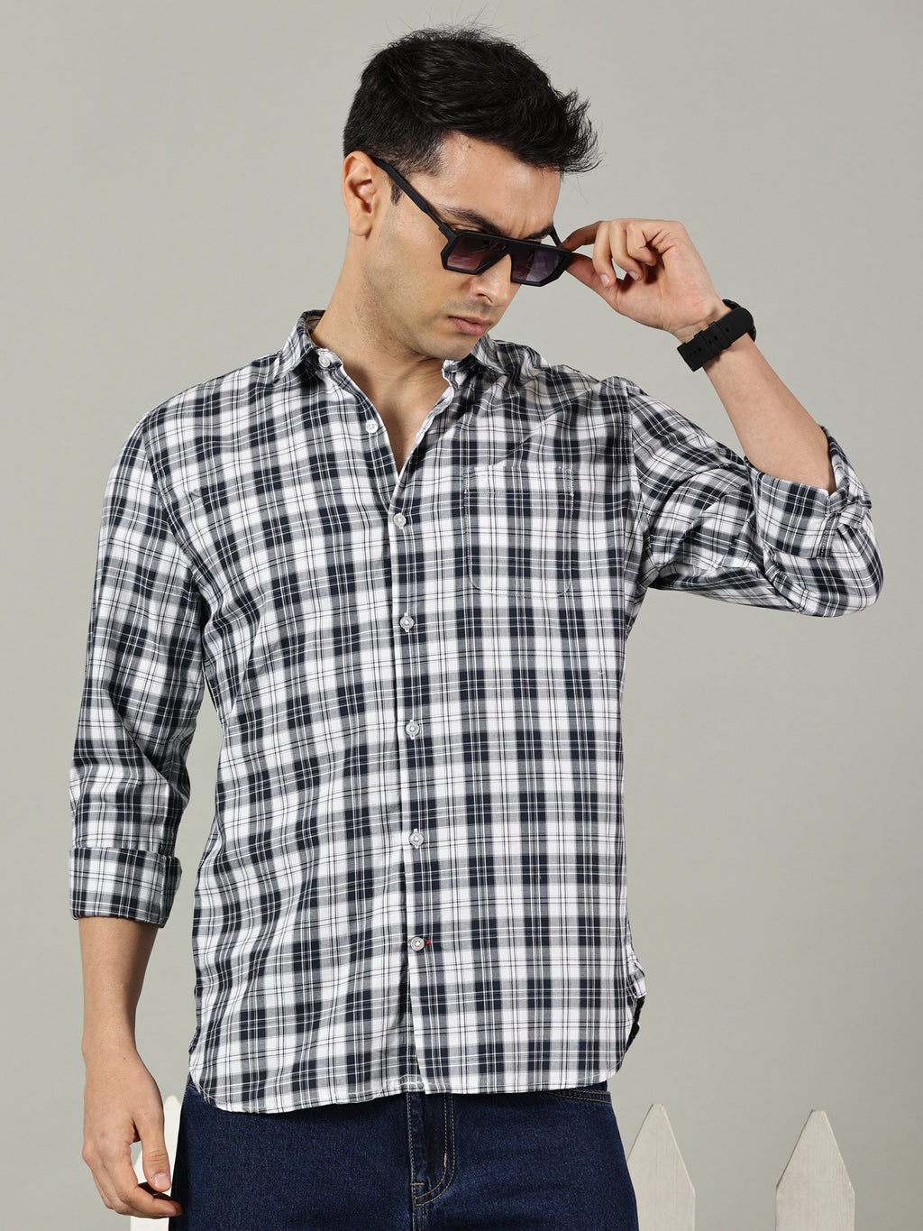 Classic Black & White Checked Casual Shirt for Men