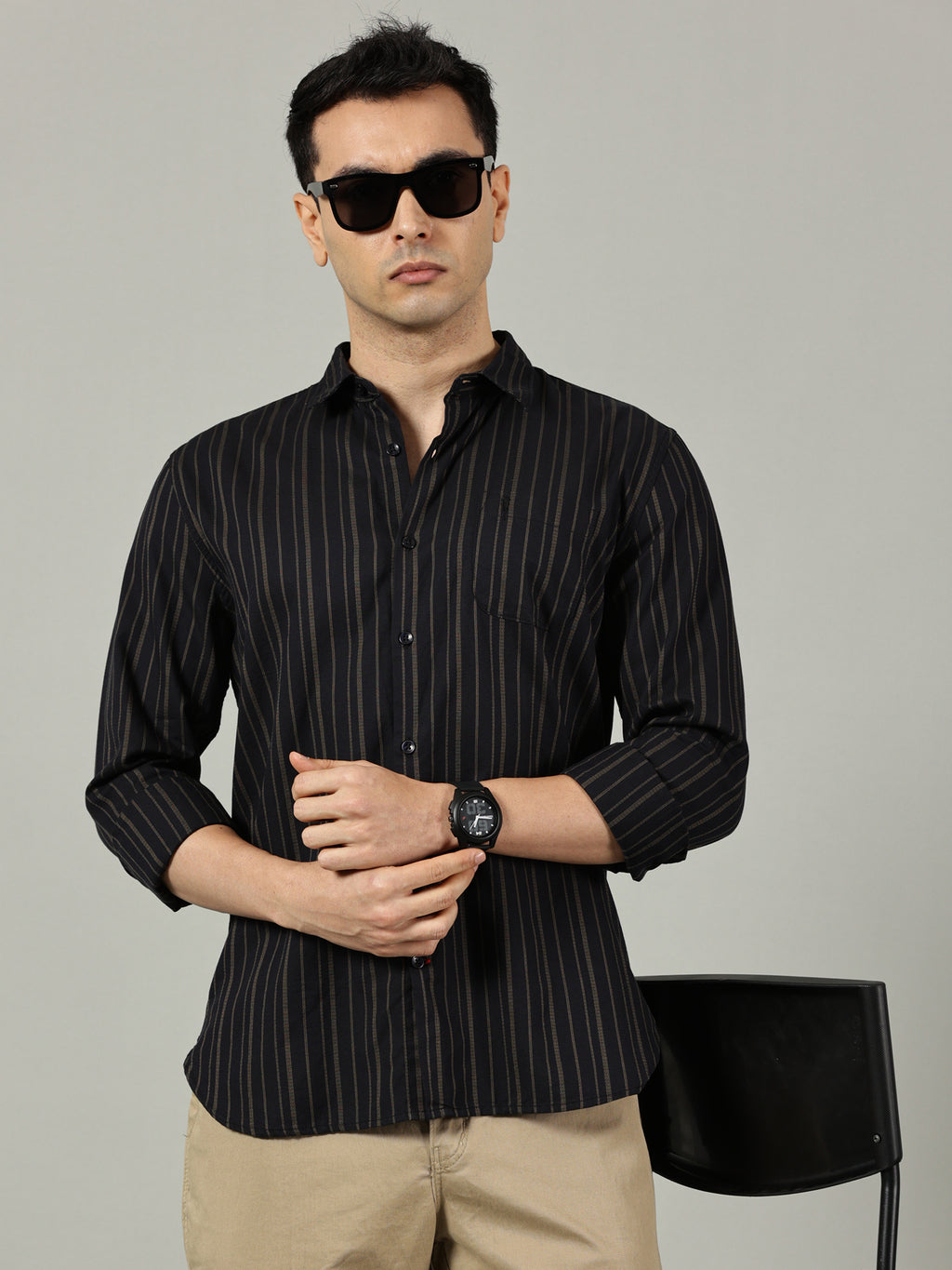 Classic Black Striped Casual Shirt for Men