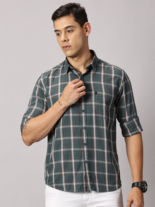 Men's Green Checked Casual Shirt - Premium Giza Cotton