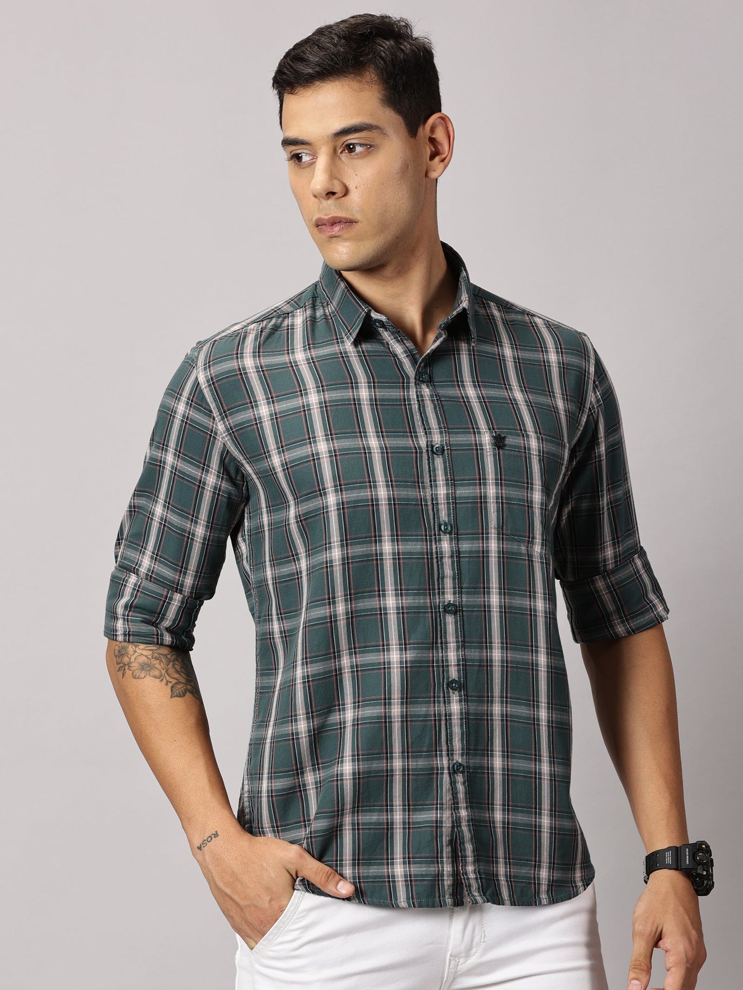 Men's Green Checked Casual Shirt - Premium Giza Cotton