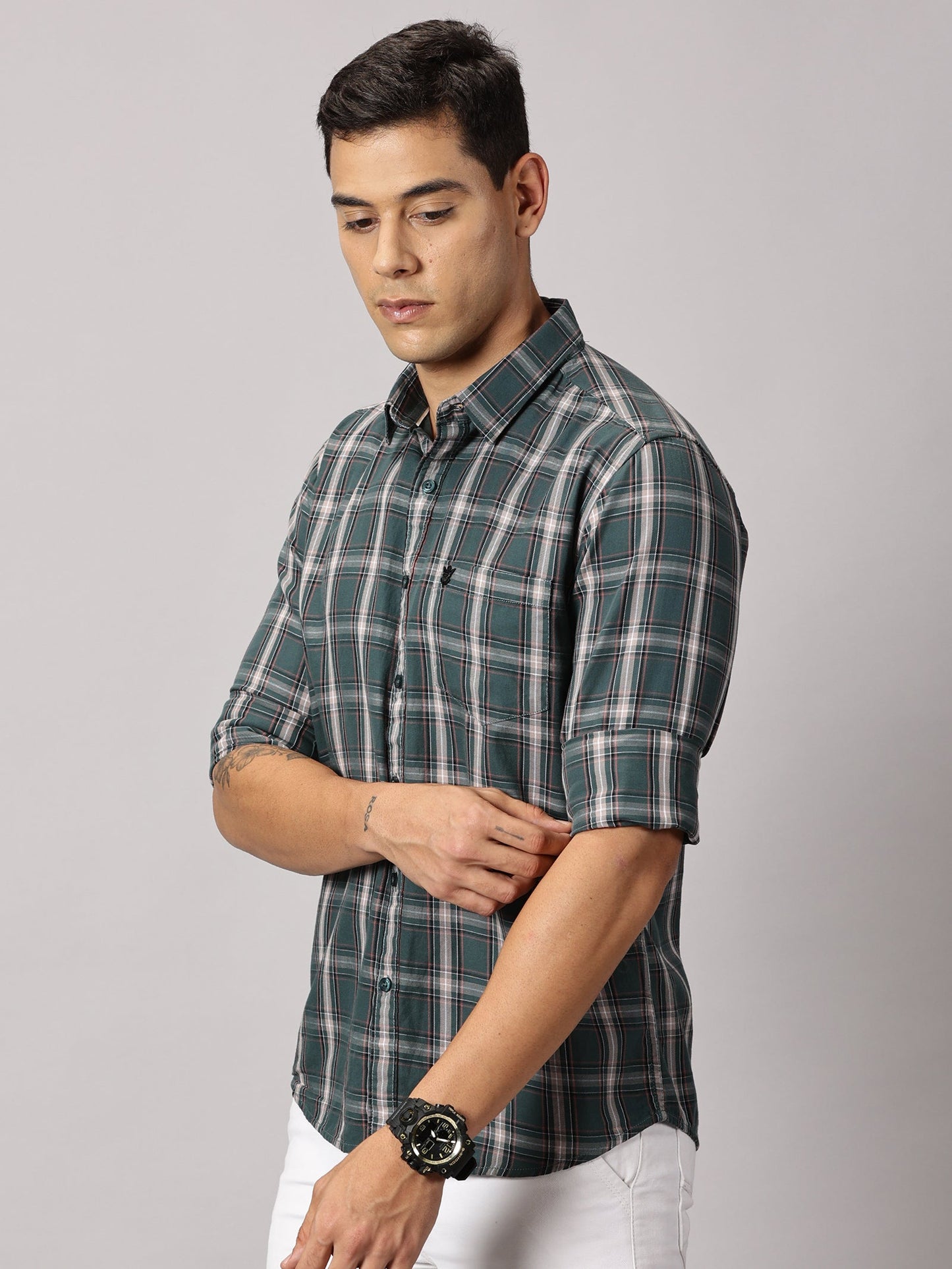 Men's Green Checked Casual Shirt - Premium Giza Cotton