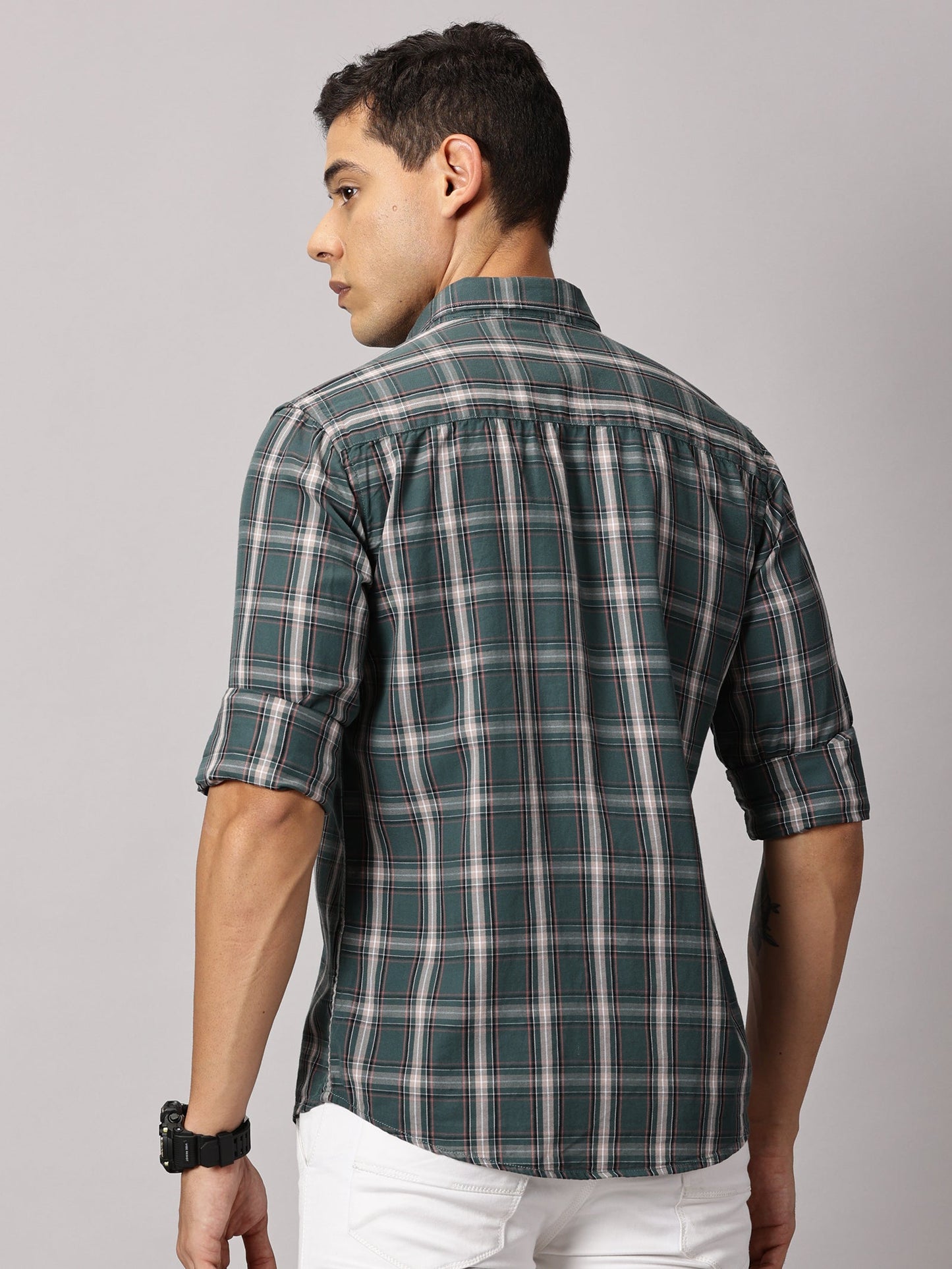 Men's Green Checked Casual Shirt - Premium Giza Cotton