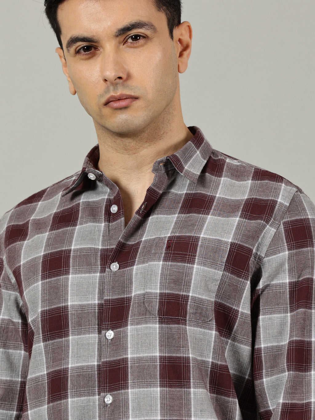 Maroon & Grey Checked Casual Shirt for Men
