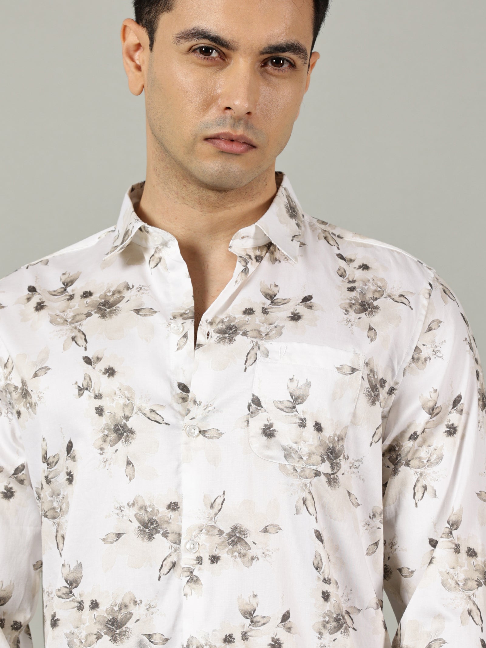 White Slim Fit Patterned Shirt for Men