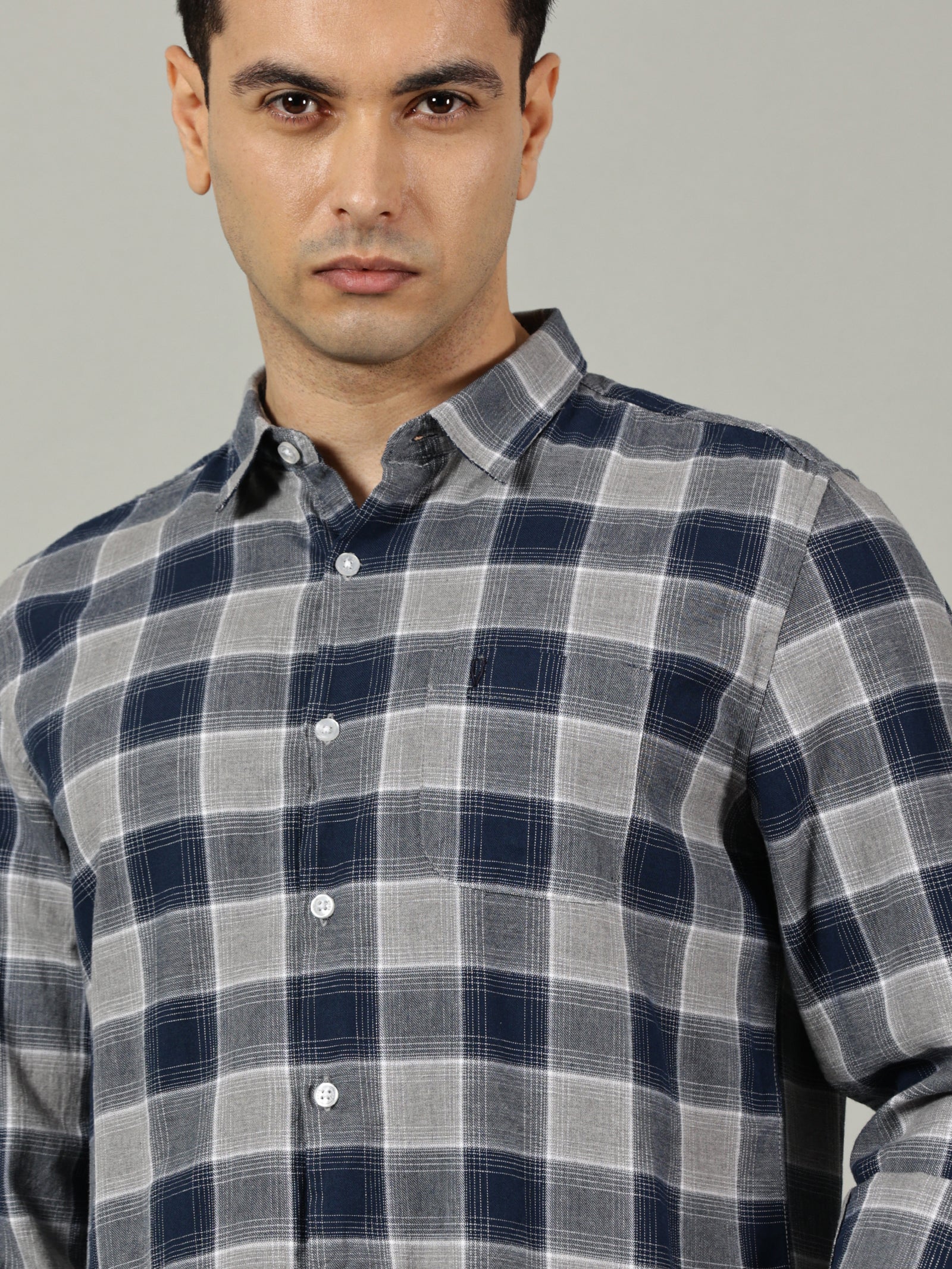 Light Blue Checked Casual Shirt for Men