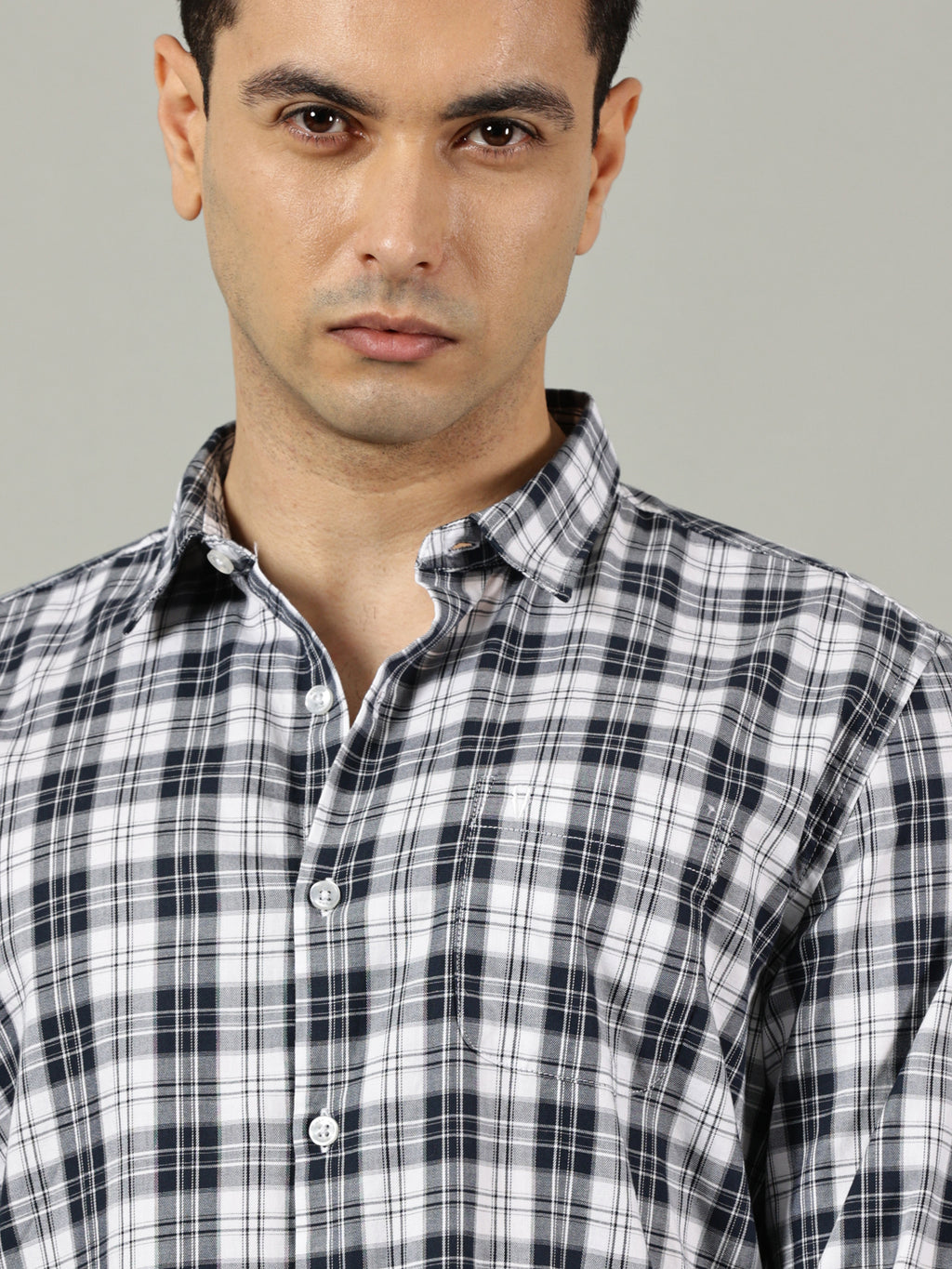 Classic Black & White Checked Casual Shirt for Men