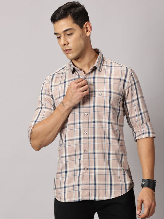 Men's Light Pink Checked Casual Shirt - Premium Giza Cotton