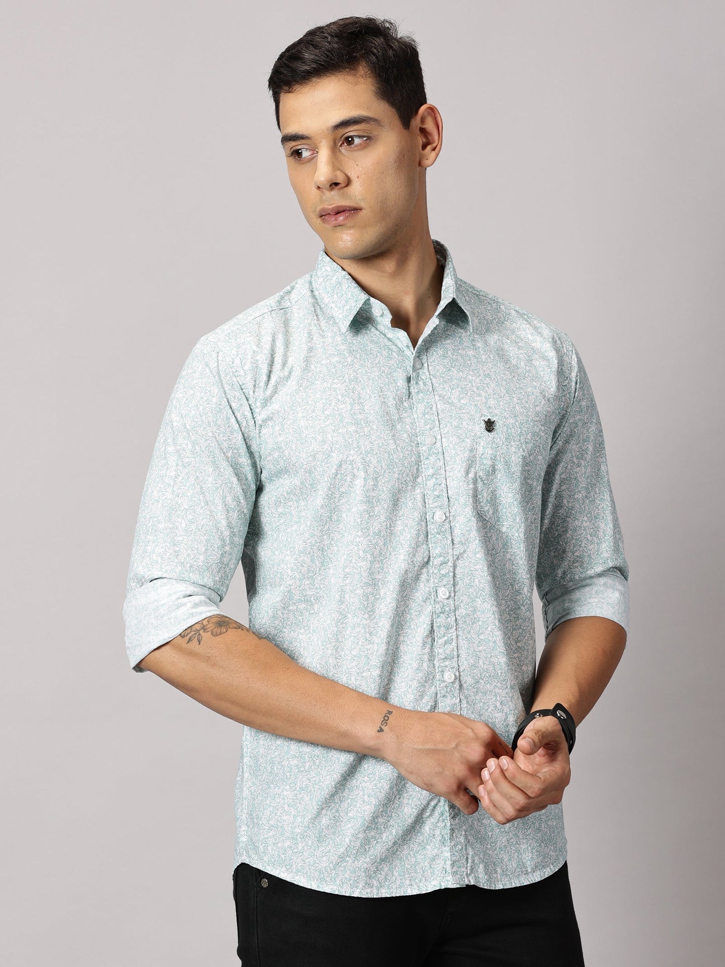 Men's Light Green Floral Casual Shirt - Pure Premium Cotton