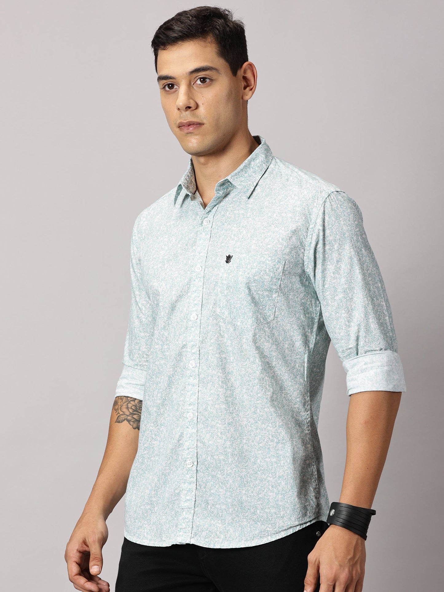 Men's Light Green Floral Casual Shirt - Pure Premium Cotton