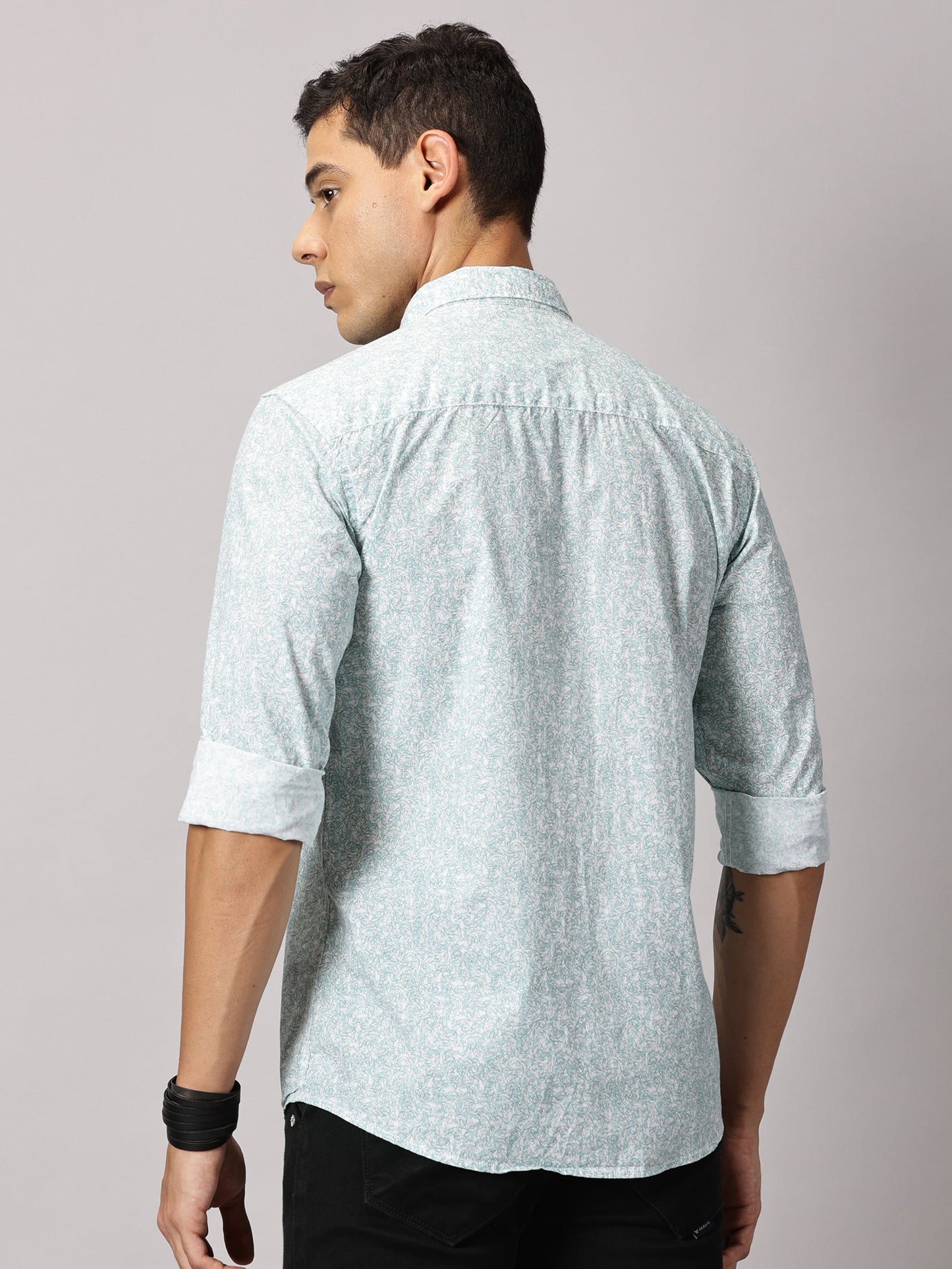 Men's Light Green Floral Casual Shirt - Pure Premium Cotton