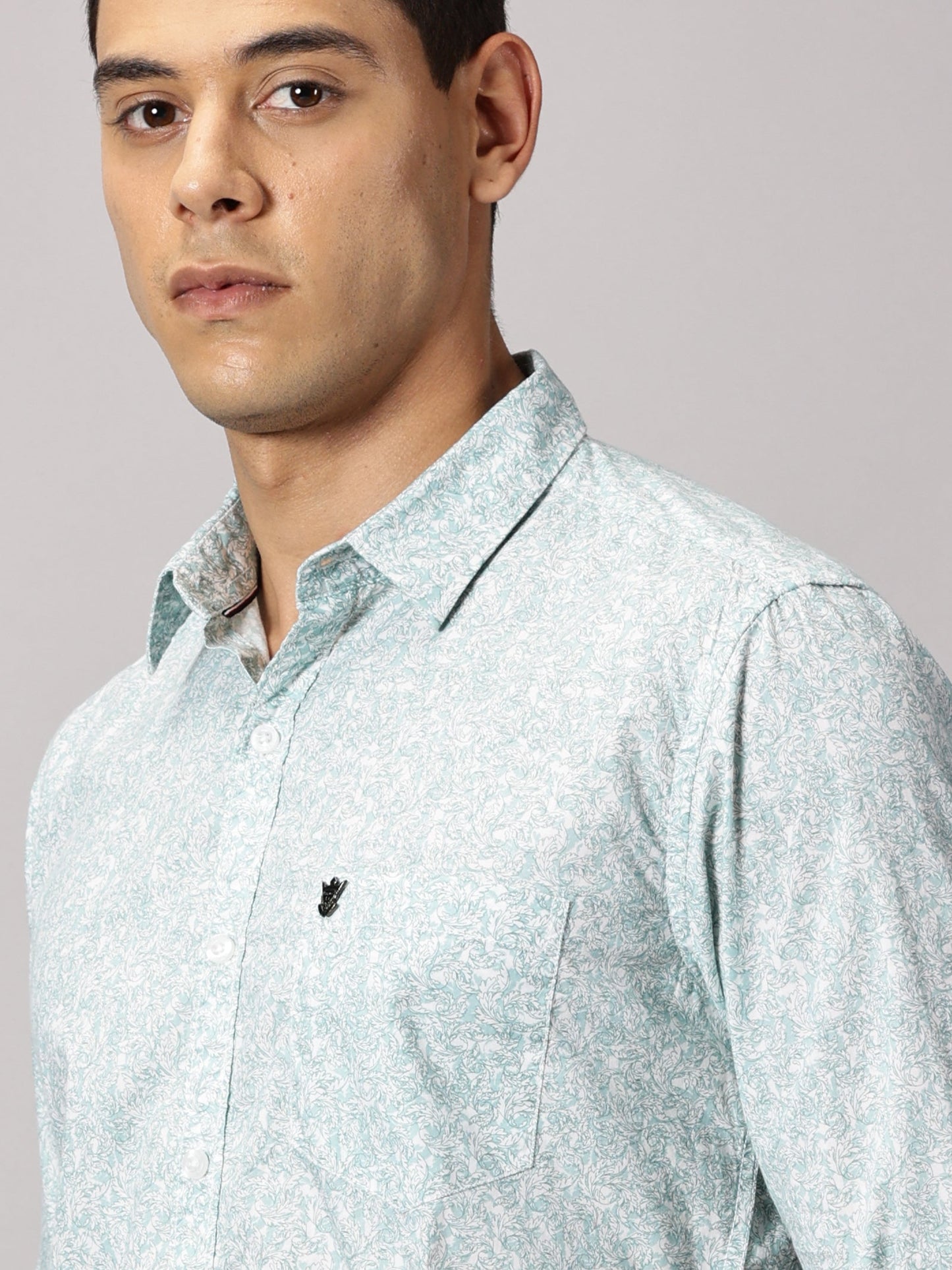 Men's Light Green Floral Casual Shirt - Pure Premium Cotton